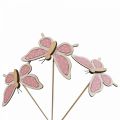 Floristik24 Drewniane patyczki ozdobne różowy motyl 7,5cm 28cm 12szt