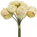 Floristik24 Sztuczne róże, jedwabne kwiaty, pęczek róż kremowobiały L23cm 8szt