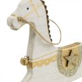 Floristik24 Drewniany koń na biegunach, dekoracja świąteczna Biały Złoty W24cm