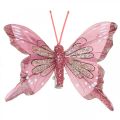 Motyle dekoracyjne z klipsem, motyle z piórami różowe 4,5–8cm 10szt