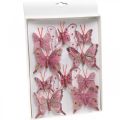 Motyle dekoracyjne z klipsem, motyle z piórami różowe 4,5–8cm 10szt