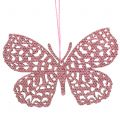 Zawieszka dekoracyjna Motyl różowy brokat10cm 6szt