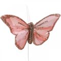 Motyle z miką, dekoracja ślubna, korki ozdobne, motylek z piór żółty, beżowy, różowy, biały 9,5×12,5cm 12szt