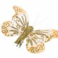 Pióra Motyl na klipsie złoty brokat 10szt