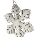 Floristik24 Drewniane płatki śniegu w kolorze biało-szarym. 7-12cm 6szt
