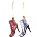 Floristik24 Ozdoba choinkowa szklane buty różowe, fioletowe 10,5cm 2szt