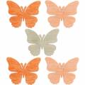 Floristik24 Dekoracja rozproszona motyle drewniane motyle dekoracja letnia pomarańcza, morela, brąz 144 sztuki