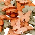 Floristik24 Dekoracja rozproszona motyle drewniane motyle dekoracja letnia pomarańcza, morela, brąz 144 sztuki
