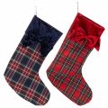 Floristik24 Buty Mikołaja w kratkę z kokardą do zawieszenia, 43 cm, 2 sztuki