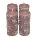 Floristik24 Świece pieńkowe świece różowe płatki śniegu 150/65mm 4szt