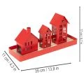 Metalowy świecznik na podgrzewacze Domki Czerwony z tacką 35 cm 1 zestaw | Floristik24.pl