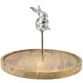 Floristik24 Taca drewniana naturalny królik dekoracyjny metalowy srebrny Ø27,5cm W21cm