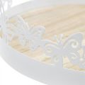 Floristik24 Taca wiosenna, dekoracja w kształcie motyla, dekoracja stołu, metalowa dekoracja do sadzenia w kolorze białym Ø20cm W6,5cm