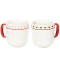 Floristik24 Kubek do kawy z czerwonym uchwytem, dzianinowym wzorem i serduszkami, ceramiczny, 9 cm, 2 sztuki