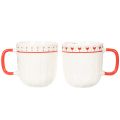 Kubek do kawy z czerwonym uchwytem, dzianinowym wzorem i serduszkami, ceramiczny, 9 cm, 2 sztuki | Floristik24.pl