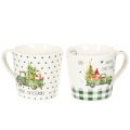 Floristik24 Kubek ceramiczny Merry Christmas motyw samochodu świątecznego 10cm 2 szt.