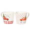 Floristik24 Kubek świąteczny z samochodem i choinką, kubki ceramiczne, 10cm, 2 sztuki