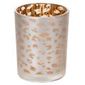 Floristik24 Szklany świecznik typu tealight z nadrukiem w panterkę, 12 cm