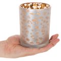Szklany świecznik typu tealight z nadrukiem w panterkę, 12 cm | Floristik24.pl