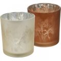 Floristik24 Lampion szklany, szklanka tealight z motywem liści, dekoracja jesienna Ø8cm W9cm 2szt