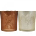Floristik24 Lampion szklany, szklanka tealight z motywem liści, dekoracja jesienna Ø8cm W9cm 2szt