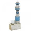Floristik24 Drewniana latarnia morska ze szkła tea light dekoracja morska niebieska, biała wys.38cm