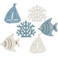 Floristik24 Dekoracja stołu ryby, koral, łódź jasnoniebiesko-biała 72szt