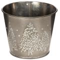 Floristik24 Metalowa donica z brokatowymi choinkami, 13 cm