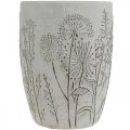 Floristik24 Wazon betonowy biały wazon z wypukłymi kwiatami vintage Ø14,5 cm