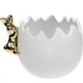 Floristik24 Miska wielkanocna miska dekoracyjna ceramiczne białe jajko złoty królik 2 szt.