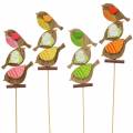 Floristik24 Dekoracja wiosenna ptaszki z patykiem drewno sortowane wys. 10,5 cm 12szt