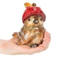 Dekoracyjna figurka ptaka z czerwoną czapeczką w kształcie jabłka, dekoracja jesienna, 13 cm | Floristik24.pl
