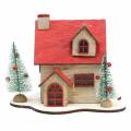 Floristik24 Świąteczny domek z oświetleniem LED naturalne, czerwone drewno 20×15×15cm