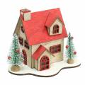 Floristik24 Świąteczny domek z oświetleniem LED naturalne, czerwone drewno 20×15×15cm