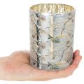 Szklana latarnia z motywem gałęzi, złote wnętrze, 12 cm | Floristik24.pl