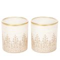 Floristik24 Szklany świecznik typu tealight z kwiatowym wzorem, Ø8cm, wys.9cm, 2 sztuki