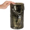 Szklany świecznik typu tealight z głową jelenia i reliefami drzew, zimowa dekoracja, 26 cm | Floristik24.pl