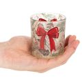 Szklany świecznik wotywny z gałązkami świątecznymi i czerwoną wstążką, 8cm, 2 sztuki | Floristik24.pl