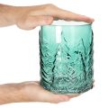 Szklany świecznik typu tealight z reliefem jodeł, dekoracja świąteczna, 16 cm | Floristik24.pl