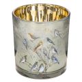 Floristik24 Szklany świecznik typu tealight z motywem ptaka i płatka śniegu, 8 cm, 2 sztuki