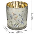 Szklany świecznik typu tealight z motywem ptaka i płatka śniegu, 8 cm, 2 sztuki | Floristik24.pl