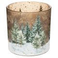 Floristik24 Szklany świecznik typu tealight z motywem lasu jodłowego, zimowa dekoracja, 15 cm