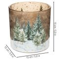 Szklany świecznik typu tealight z motywem lasu jodłowego, zimowa dekoracja, 15 cm | Floristik24.pl