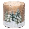 Floristik24 Szklany świecznik typu tealight z zimowym lasem w śniegu, dekoracja świąteczna, 20 cm