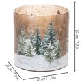 Szklany świecznik typu tealight z zimowym lasem w śniegu, dekoracja świąteczna, 20 cm | Floristik24.pl