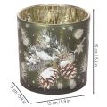 Szklany świecznik typu tealight z szyszkami i płatkami śniegu, 15 cm | Floristik24.pl