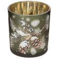 Floristik24 Szklany świecznik typu tealight z zimową gałązką jodły, 8 cm, 2 sztuki