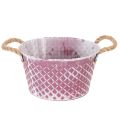 Floristik24 Miska cynkowa, w kształcie rombu z uchwytami z liny, fioletowo-biała, Ø24,5 cm, wys. 14 cm