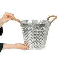 Garnek cynkowy, kształt rombu, z uchwytami z liny, bielony, Ø24,5cm, wys. 21cm | Floristik24.pl