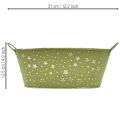 Miska metalowa owalna z gwiazdkami i uchwytami, zielona, 31×16 cm, wys. 12,5 cm | Floristik24.pl